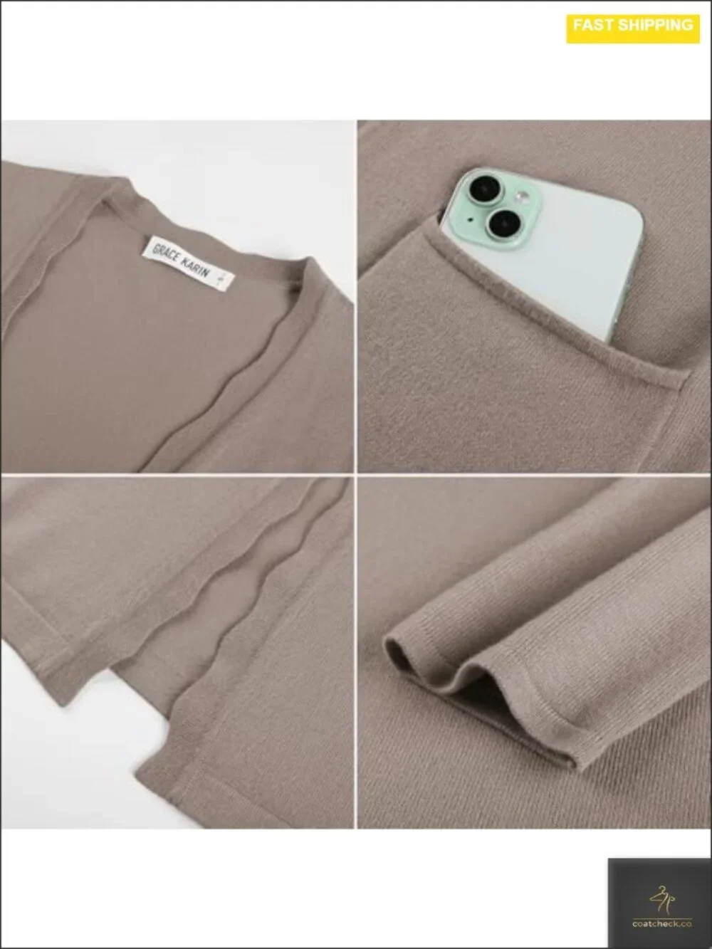 Lightweight Open Front Cardigan with Pockets V-Neck Long Sleeve